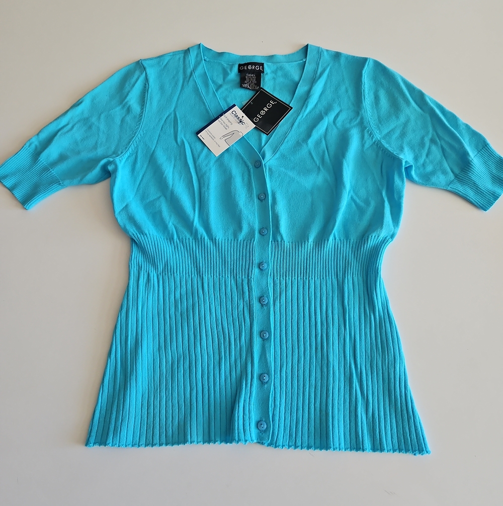 George Neptune Blue V‑Neck Button Up Top
